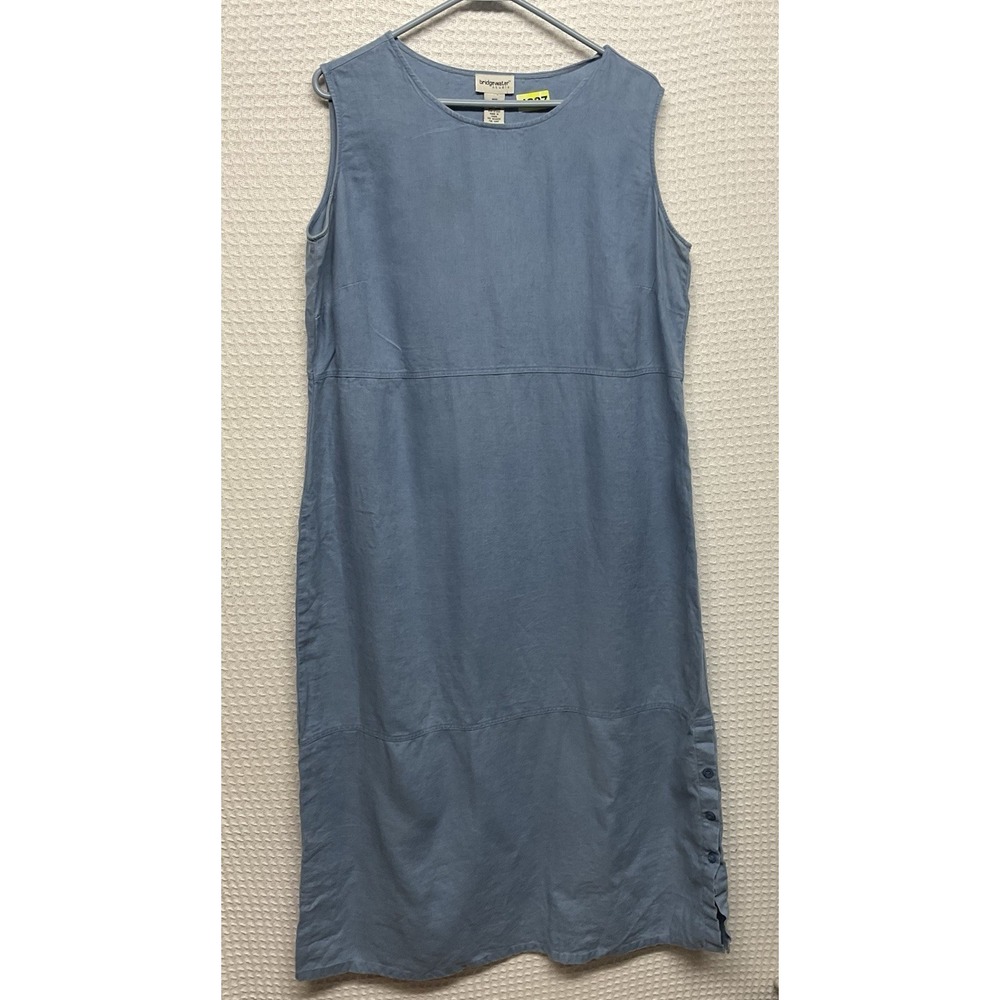 Vintage Bridgewater Linen Button Slit Side Cottagecore Dress‎ Womens 16 W Blue
